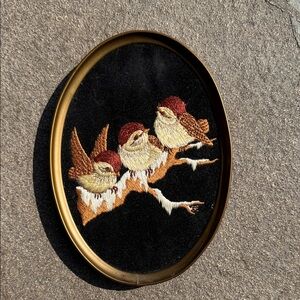 Embroidered Bird Wall Art in Gold Frame